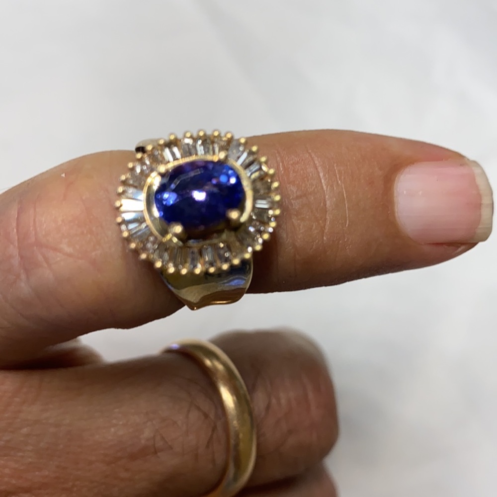 14K yellow gold diamonds tanzanite ring - Picture 7 of 8